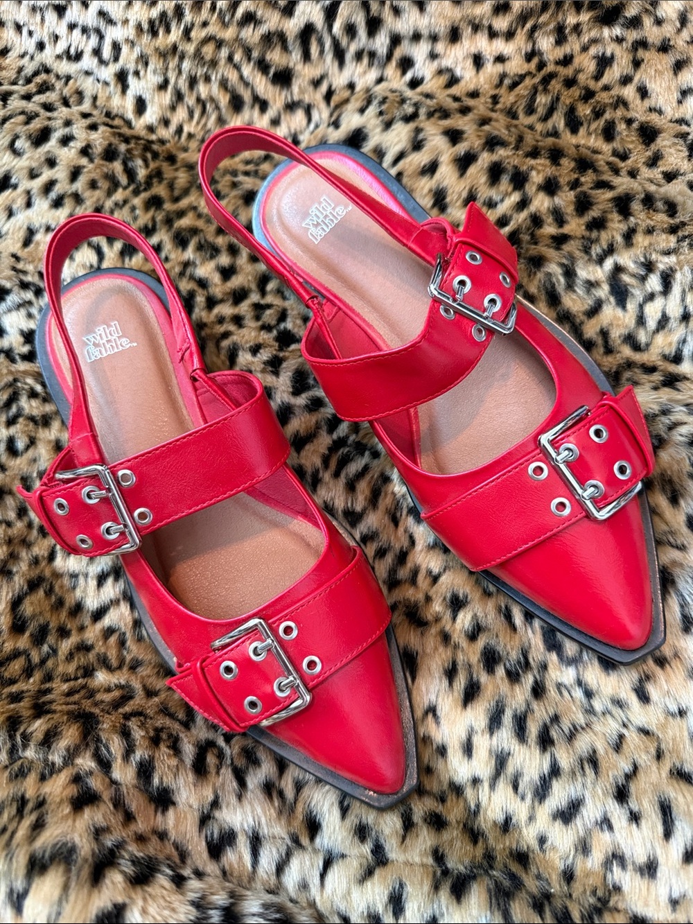 wild fable Red Pointed Slingback Flats with Buckle Straps